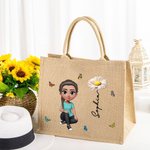 Personlig 3D fødselsblomst Søt tegneserie jente Jute Tote Bag med navn Reisetilbehør Bursdag Jubileumsgave til kvinner