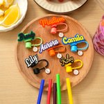 Personalized Multicolour 3D Printed Name Reusable Straw Topper with Initial Charm Accessory for Stanley Tumbler Birthday Gift for Women Girls