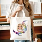 Personalized Watercolor Stave Musical Note Cartoon Character Canvas Bag with Name Anniversary Birthday Gift for Musician Friends Family