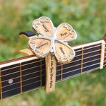 Personalised Four Leaf Clover Guitar Picks Capo Wooden Box Set with Text Guitar Accessory Birthday for Guitar Player Music Lover