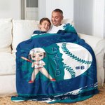 Personalisierte Multicolor Baseball Cartoon Charakter weiche Decke mit Name und Nummer Home Decor Geburtstagsgeschenk für Familie Baseball-Enthusiasten werfen