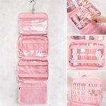 Henkilökohtainen Puffy tikattu kaksinkertainen vetoketju sulkeminen Multi-lokero Makeup Travel Bag nimi ja sisäänrakennettu koukku Business Trip syntymäpäivälahja naisille
