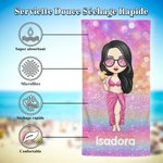 Serviette de Plage en Microfibre Personnalisée avec Nom et Fille de Dessin Animé Séchage Rapide Cadeau d'Anniversaire pour Femmes et Filles