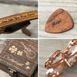 Personalised Four Leaf Clover Guitar Picks Capo Wooden Box Set with Text Guitar Accessory Birthday for Guitar Player Music Lover