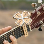 Personalised Four Leaf Clover Guitar Picks Capo Wooden Box Set with Text Guitar Accessory Birthday for Guitar Player Music Lover