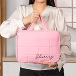 Henkilökohtainen Puffy tikattu kaksinkertainen vetoketju sulkeminen Multi-lokero Makeup Travel Bag nimi ja sisäänrakennettu koukku Business Trip syntymäpäivälahja naisille
