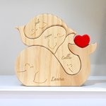 Puzzle de Baleines avec 2-5 Noms Personnalisés Cœur Rouge Décoration en Bois Gravée Cadeau Anniversaire Fête des Mères pour Famille Maman