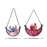 Personalized Cartoon Character Back View Moon Shape Window Hanging Suncatcher with Names Home Decor Mother's Day Birthday Gift for Mom Grandma