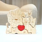 Gepersonaliseerde Houten Leeuw Familie Rode Hart Puzzel met 2-5 Namen Woondecoratie Verjaardag Jubileum Cadeau voor Familie