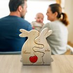 Personalisiertes Kaninchen-Umarmung-Familie Holzpuzzle mit 2-5 Namen Rotem Herz Schreibtisch Deko Muttertag Geburtstag Jahrestag Geschenk für Familie