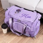 Birth Month Flower - Personalized Travel Duffel Bag, Multi-compartment Waterproof Nylon with Name and Shoulder Strap - Gift for Women