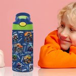 Gepersonaliseerde Extreme Stunt Truck Naam 12 oz Kid geïsoleerde waterfles met handvat en siliconen rietje verjaardag terug naar school Gift voor jongens meisjes