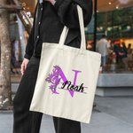 Personalisierte Note Initial Muster Canvas Tote Bag mit Namen Musik Festival Party Geburtstag Geschenk für Musiker Familie Freunde