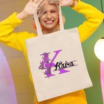 Personalisierte Note Initial Muster Canvas Tote Bag mit Namen Musik Festival Party Geburtstag Geschenk für Musiker Familie Freunde