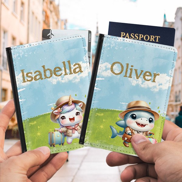 Personalized Cute Animal Koala Owl PU Leather Passport Holder with Name Travel Essential Birthday Gift for Kids Animal Lovers