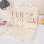 Henkilökohtainen Puffy tikattu kaksinkertainen vetoketju sulkeminen Multi-lokero Makeup Travel Bag nimi ja sisäänrakennettu koukku Business Trip syntymäpäivälahja naisille