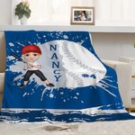 Personalisierte Multicolor Baseball Cartoon Charakter weiche Decke mit Name und Nummer Home Decor Geburtstagsgeschenk für Familie Baseball-Enthusiasten werfen
