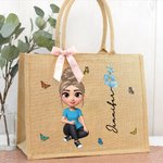 Personlig 3D fødselsblomst Søt tegneserie jente Jute Tote Bag med navn Reisetilbehør Bursdag Jubileumsgave til kvinner