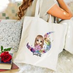Personalized Watercolor Stave Musical Note Cartoon Character Canvas Bag with Name Anniversary Birthday Gift for Musician Friends Family
