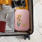 Personalisierte zierliche Geburt Blume Leder Schmuckkästchen mit Namen und LED Drei-Farben-einstellbare Make-up-Spiegel Hochzeit Geburtstag Geschenk für Frauen Mädchen