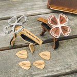 Personalised Four Leaf Clover Guitar Picks Capo Wooden Box Set with Text Guitar Accessory Birthday for Guitar Player Music Lover