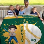 Personalisierte Multicolor Baseball Cartoon Charakter weiche Decke mit Name und Nummer Home Decor Geburtstagsgeschenk für Familie Baseball-Enthusiasten werfen