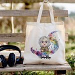 Personalized Watercolor Stave Musical Note Cartoon Character Canvas Bag with Name Anniversary Birthday Gift for Musician Friends Family