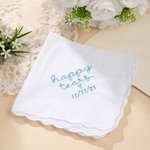 Personalised Happy Tears 100% Cotton Square Scalloped Edge Handkerchief with Embroidered  Date and Heart Wedding Bridal Party Gift for Bride Groom