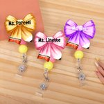 Personalized Bow Pencil Acrylic Beaded Retractable Badge Reel with Name Back to School Appreciation Teachers' Day Gift for Teachers Educators