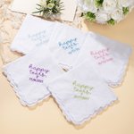 Personalised Happy Tears 100% Cotton Square Scalloped Edge Handkerchief with Embroidered  Date and Heart Wedding Bridal Party Gift for Bride Groom