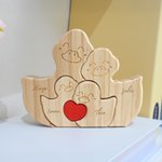 Casse-Tête en Bois Personnalisé avec 2-5 Noms Style de Canard avec Cœur Rouge Décoration de Maison Cadeau d'Anniversaire pour Famille