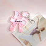 Personalized Multicolor Bow Ballet Slipper Bag Tag Keychain with Name Competition Festival Birthday Gift for Ballerina