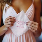 Personalised Happy Tears 100% Cotton Square Scalloped Edge Handkerchief with Embroidered  Date and Heart Wedding Bridal Party Gift for Bride Groom