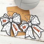 Personalized Creative Football Baseball Softball Sport Bow Acrylic Earrings with Name and Number Game Day Birthday Gift for Ball Sports Lovers
