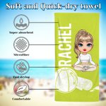 Personalized Cartoon Yoga  Character Oversized Quick Dry Beach Towel with Name Summer Essentials Beach Party Birthday Gift for Yoga Lovers Women Girls