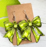 Personalized Creative Football Baseball Softball Sport Bow Acrylic Earrings with Name and Number Game Day Birthday Gift for Ball Sports Lovers