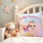 Personalized Colorful Cartoon Princess Coquette Bow Soft Throw Pillow Cover with Name Home Decor Birthday Gift for Kids