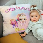 Personalized Colorful Cartoon Princess Coquette Bow Soft Throw Pillow Cover with Name Home Decor Birthday Gift for Kids