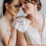 Personalised Happy Tears 100% Cotton Square Scalloped Edge Handkerchief with Embroidered  Date and Heart Wedding Bridal Party Gift for Bride Groom