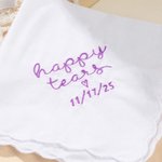 Personalised Happy Tears 100% Cotton Square Scalloped Edge Handkerchief with Embroidered  Date and Heart Wedding Bridal Party Gift for Bride Groom