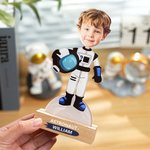 Personalized Cute Cartoon Astronaut Face Photo Ornament with Name and Wooden Base Nursery Home Decor Birthday Gift for Kids