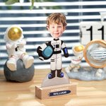 Personalized Cute Cartoon Astronaut Face Photo Ornament with Name and Wooden Base Nursery Home Decor Birthday Gift for Kids