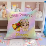 Personalized Colorful Cartoon Princess Coquette Bow Soft Throw Pillow Cover with Name Home Decor Birthday Gift for Kids