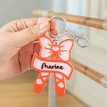 Personalized Multicolor Bow Ballet Slipper Bag Tag Keychain with Name Competition Festival Birthday Gift for Ballerina