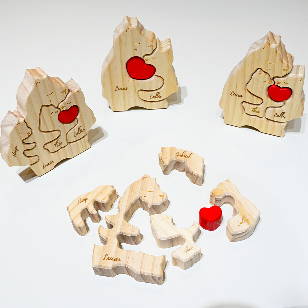 Puzzle Famille Ours en Bois (2-5 Noms)