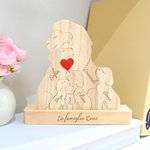 Puzzle in legno personalizzato tema leone che si abbracciano con cuore rosso e 2-7 nomi decor da scrivania festa della mamma regalo per famiglia