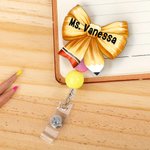 Personalized Bow Pencil Acrylic Beaded Retractable Badge Reel with Name Back to School Appreciation Teachers' Day Gift for Teachers Educators