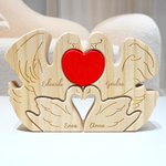 Puzzle in legno personalizzato tema famiglia di cigni con cuore rosso e 2-5 nomi decor da scrivania regalo di compleanno e anniversario per famiglia