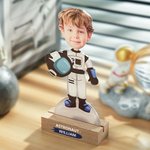 Personalized Cute Cartoon Astronaut Face Photo Ornament with Name and Wooden Base Nursery Home Decor Birthday Gift for Kids