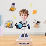Personalized Cute Cartoon Astronaut Face Photo Ornament with Name and Wooden Base Nursery Home Decor Birthday Gift for Kids